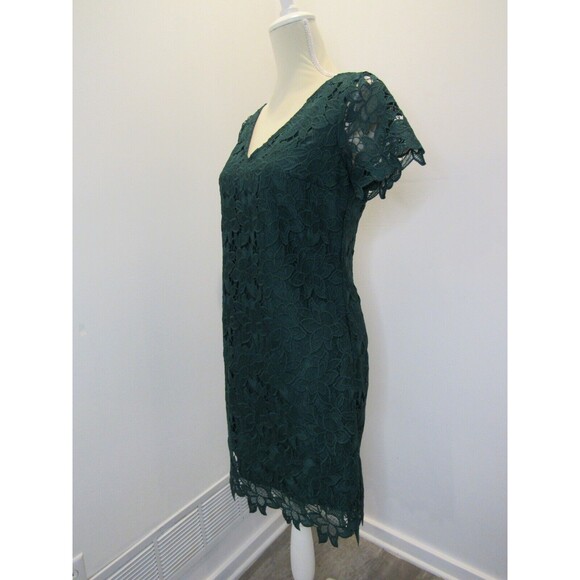 Ann Taylor Factory Womens Shift Dress Green Floral Lace Short Sleeve Size 2 NWT - Picture 12 of 16